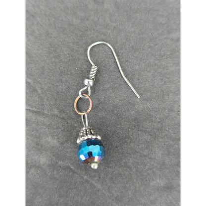 Vintage Silver Tone Blue Bead Dangle Earrings Boho Y2K Aesthetic Fashion