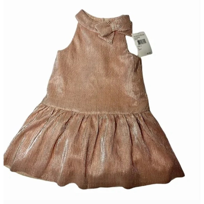 NEW Zunie Little Girl Metallic Blush Pink Sleeveless Dress Size 5 Bow Neckline