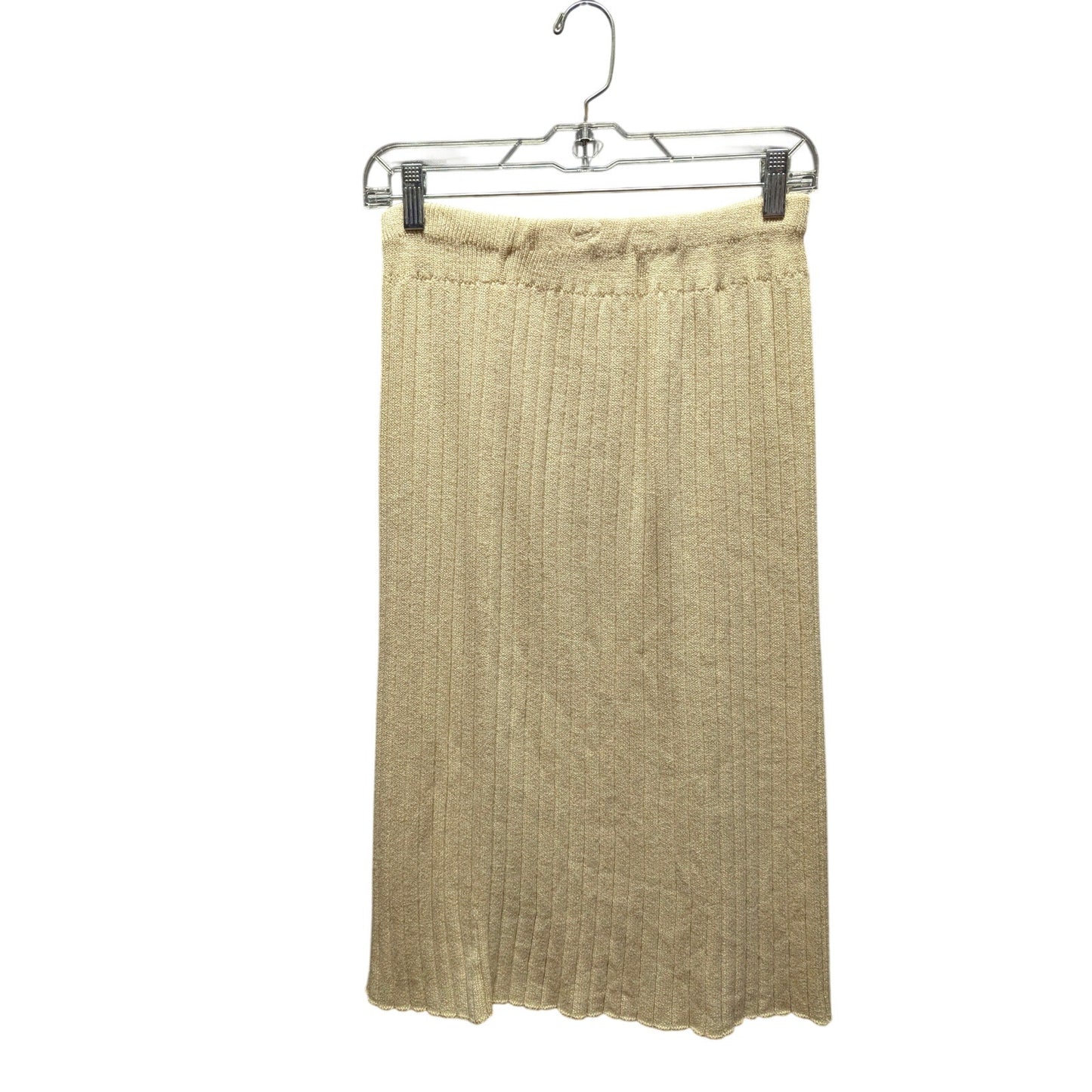 Vintage Cream Ribbed Knit Midi Pencil Skirt 10 Coastal Grandmother Minimalist