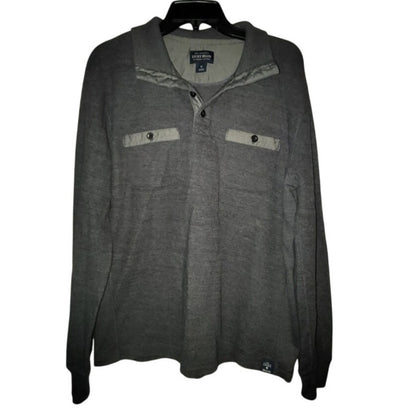 Lucky Brand Medium Heavyweight Grey Collared Henley Pullover Sweater Button