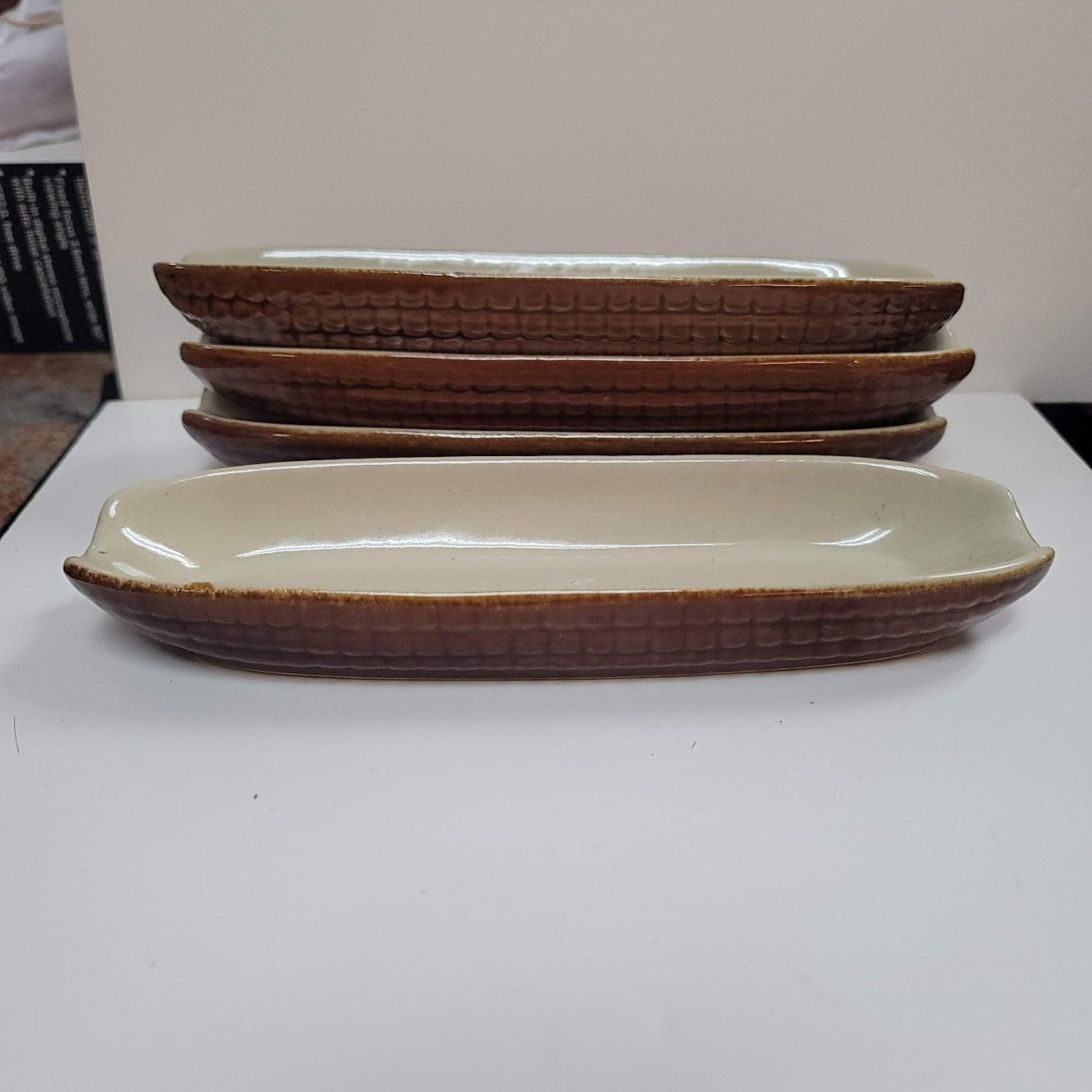Set of 4 brown cream corn on the cob dishes Ceramic Glazed Corn Impression Serve