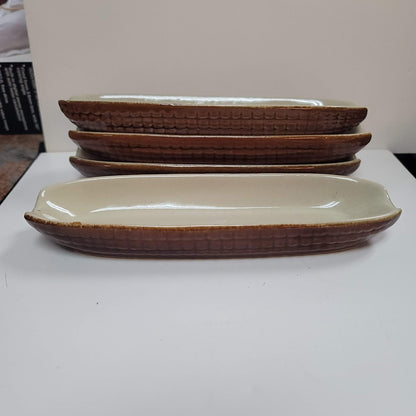 Set of 4 brown cream corn on the cob dishes Ceramic Glazed Corn Impression Serve