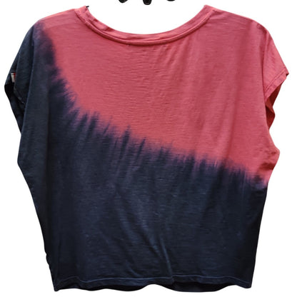 Tommy Hilfiger Dip Dye Knot Front Top Womens Medium Pink Navy Crewneck Blouse