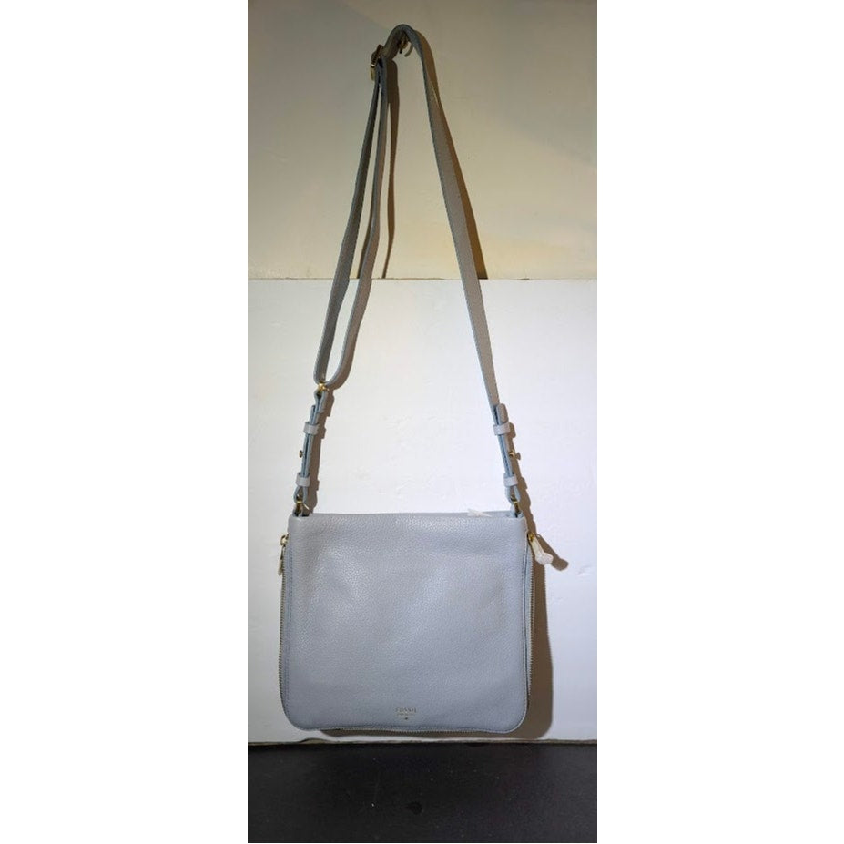 Fossil Preston Small Expandable Crossbody Bag Pastel Blue Leather NWT Travel