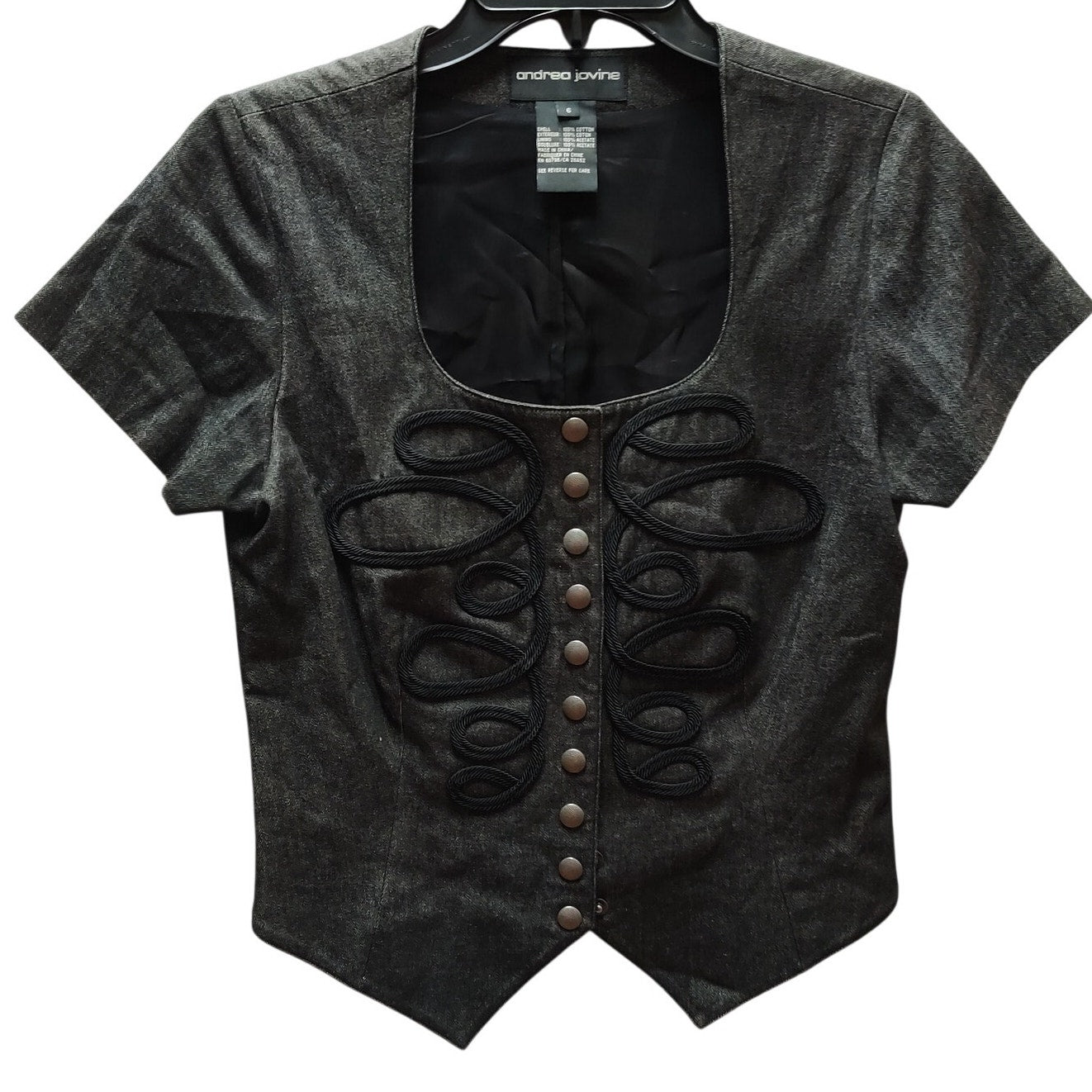 Andrea Jovine Charcoal Gray Soutache Military Style Crop Vest Top 6