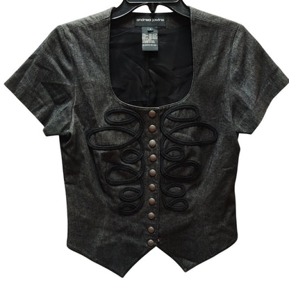 Andrea Jovine Charcoal Gray Soutache Military Style Crop Vest Top 6