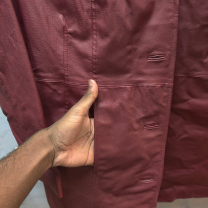 Vintage Woman Within Red Leather Button Front Mid Length Trench Coat Jacket 14W