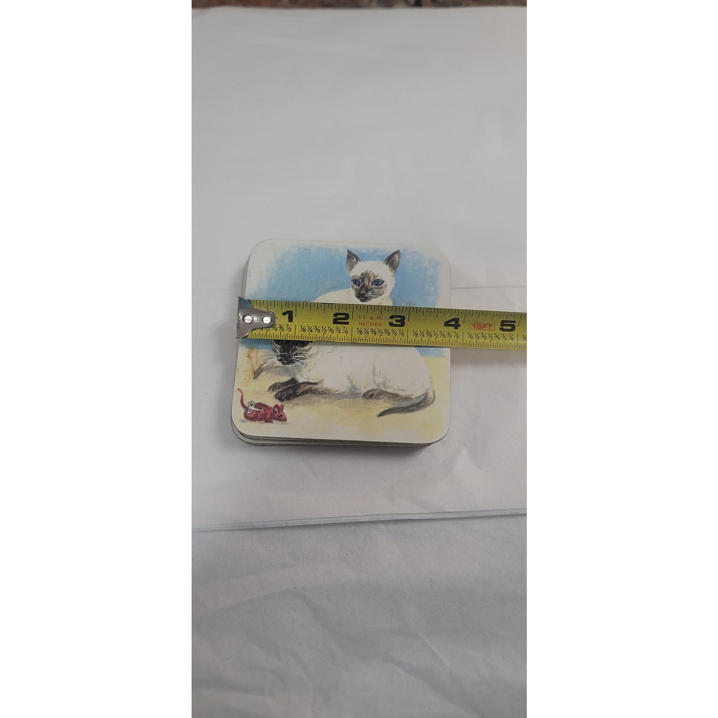 Set of 4 Vintage kitty Cat drink coasters tabby 4" table