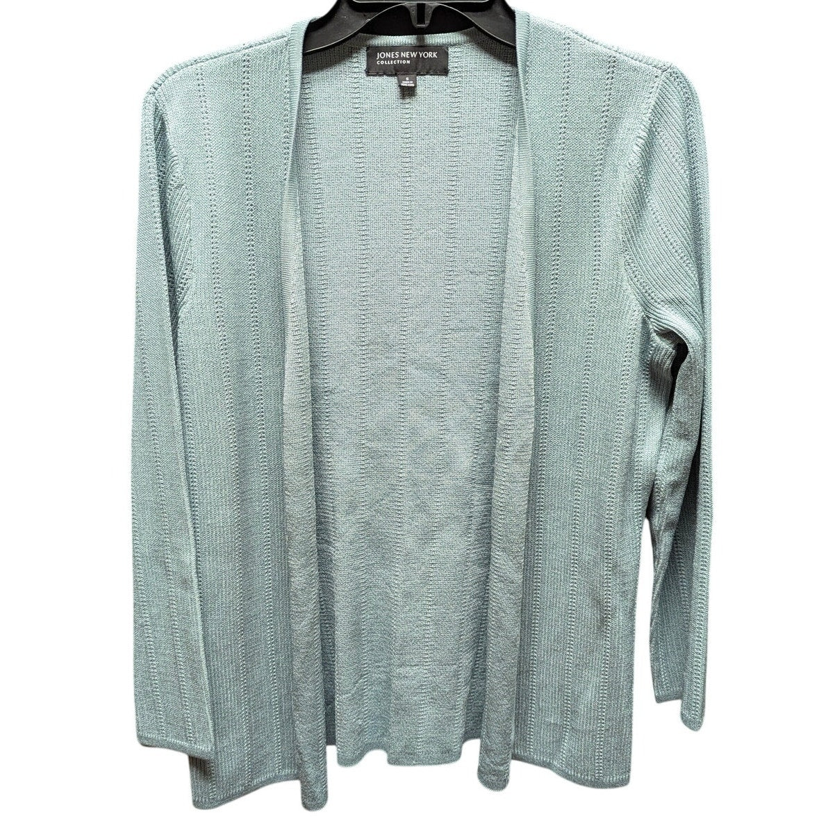 Jones New York Sage Green Textured Open Front Knit Cardigan Sweater Size Small