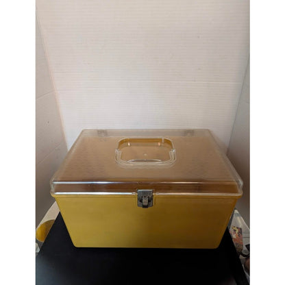 Vintage Wil-Hold Wilson yellow sewing box clear textured lid Harvest Gold 1970
