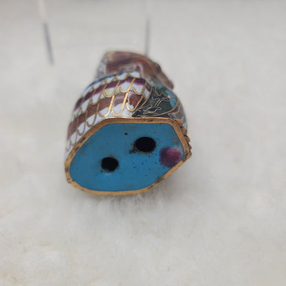 Vintage 1970s Cloisonné Enameled Owl Figurine Jeweled Rhinestone Bird