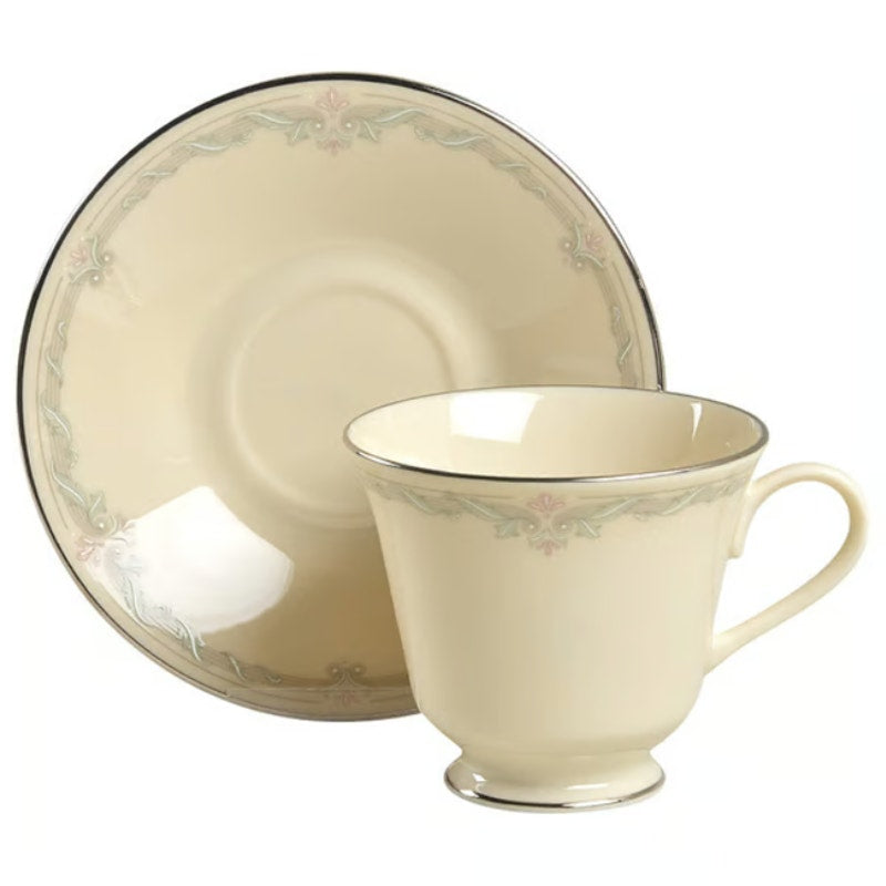 LENOX Kingston Footed Cup and Saucer Set Blue Platinum rim Excellent Fine china