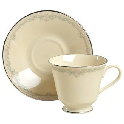 LENOX Kingston Footed Cup and Saucer Set Blue Platinum rim Excellent Fine china