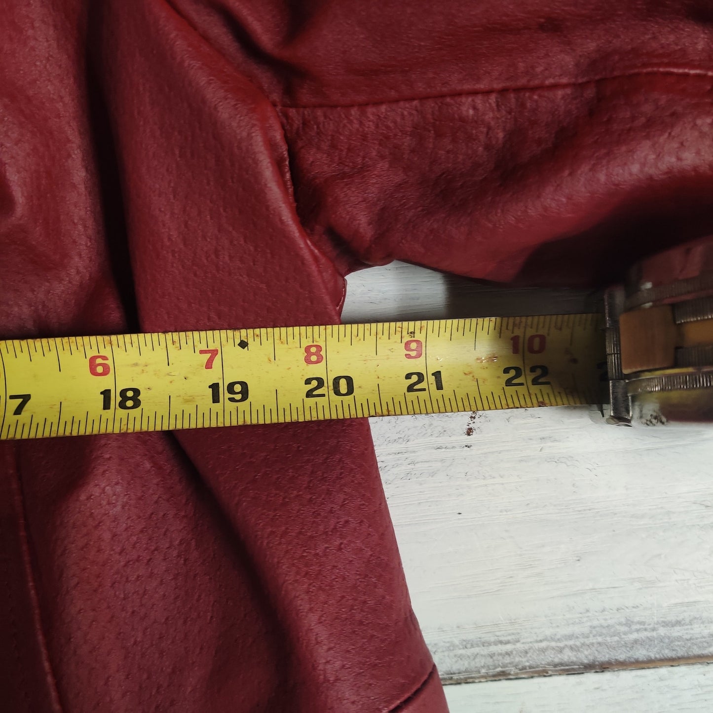 Vintage Woman Within Red Leather Button Front Mid Length Trench Coat Jacket 14W