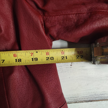 Vintage Woman Within Red Leather Button Front Mid Length Trench Coat Jacket 14W