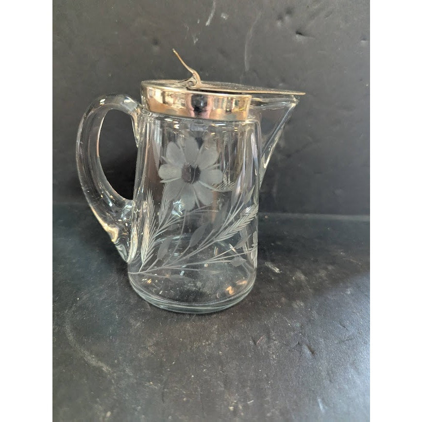 Vintage 4.5" FLORAL CUT GLASS SYRUP PITCHER CREAMER BY HEISEY