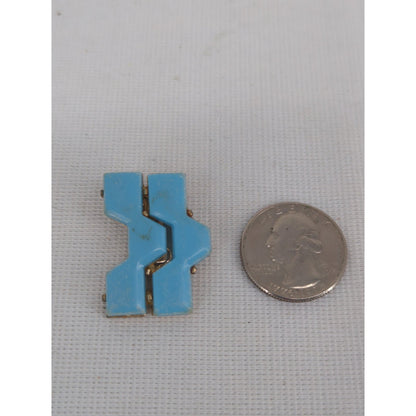Vintage Mid Century Blue Geometric Zig Zag Clip On Earrings Retro Mod Statement