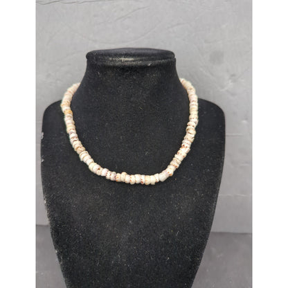 Vintage Natural White Puka Shell Disc Bead Necklace Boho Surfer Chic Beachy