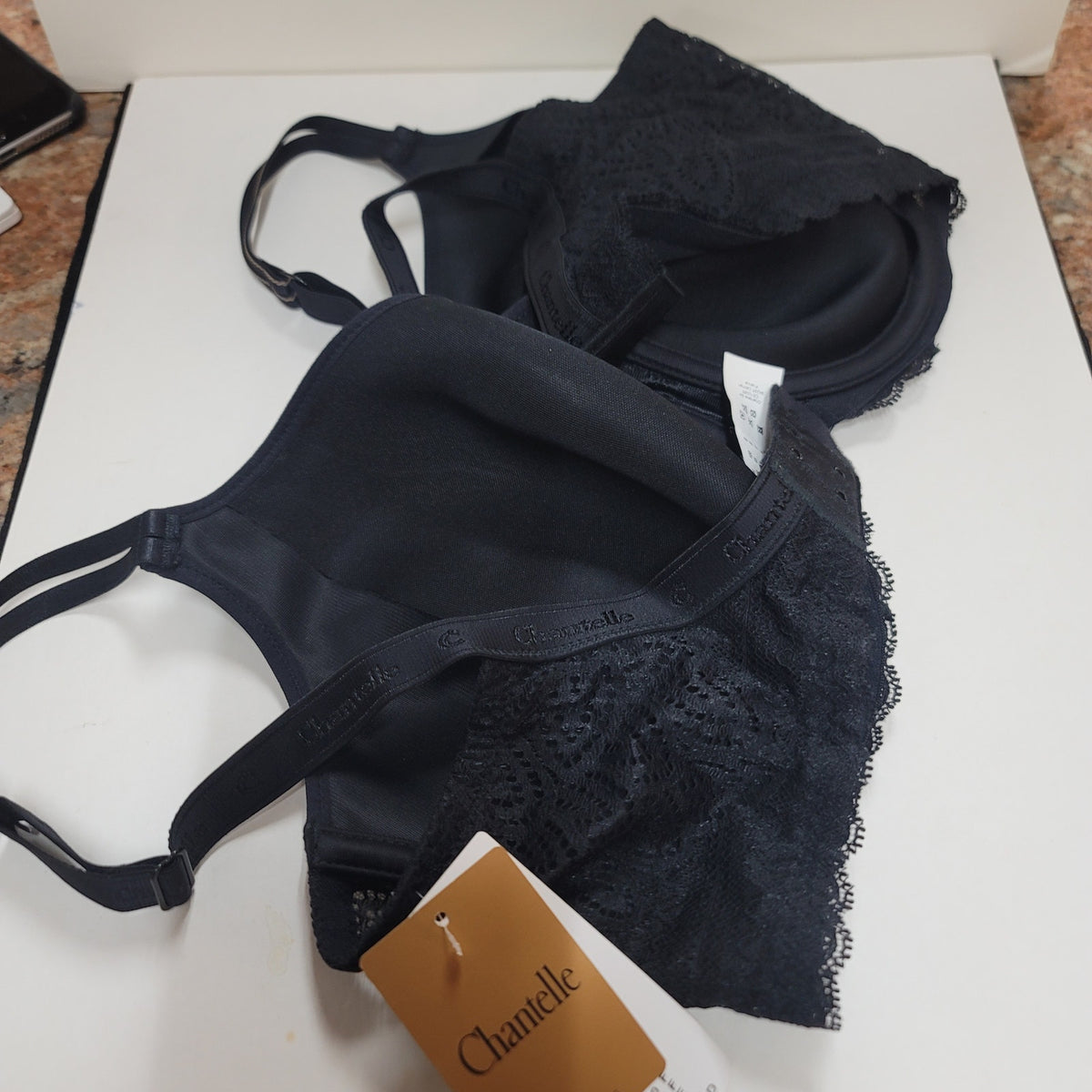 Chantelle Illusion Seamless Underwire Lace Detail Bra Black Nude Size 38DDD