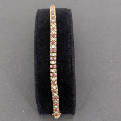 Vintage BRACELET Ruby Diamond 925 Tennis 8" Sterling Silver Red