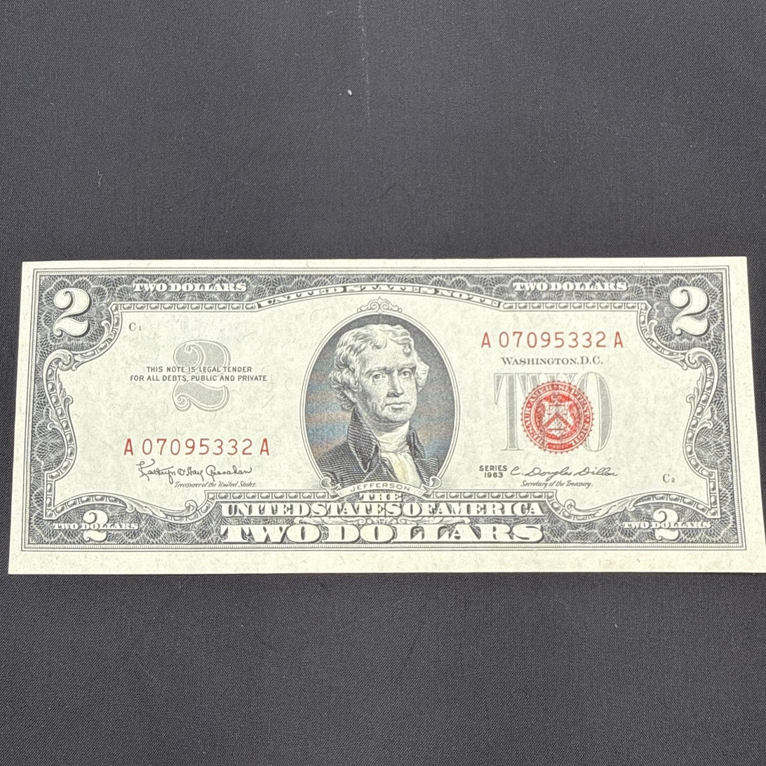 Paper Currency Bank Note USA Paper Money $2 Series 1963 Birthday 07/09/53
