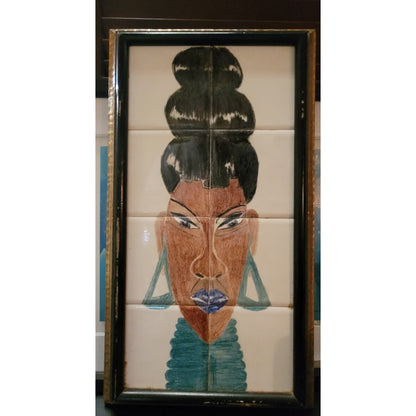 Afrocentric Tile Art African Queen Portrait 80s Glam Wall Decor  19.6" x 10.6"