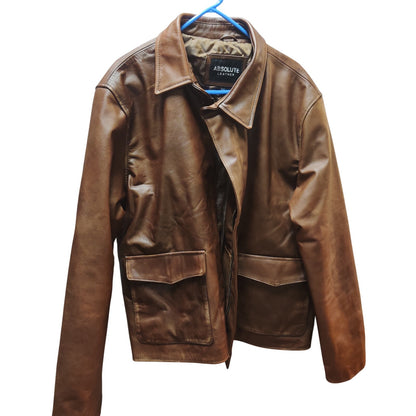Vintage Absolute Leather Brown Heavyweight Bomber Jacket 3XL Mens Moto Flight