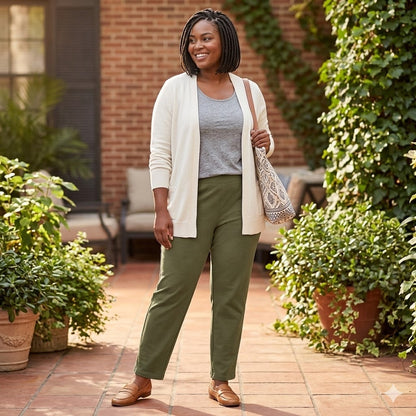 Catherines Knit Jean Pull On Olive Green Pants Size 3X Plus NEW Casual Summer