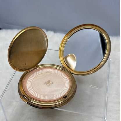Vintage Vogue Vanities England Compact Black & Gold Lattice Spiral Base Powder