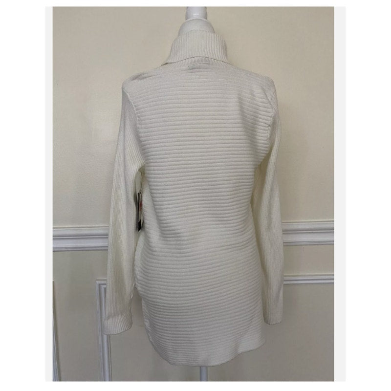 NEW Devotion by Cyrus Women's Horizontal Ribbed Turtleneck Tunic Sweater white