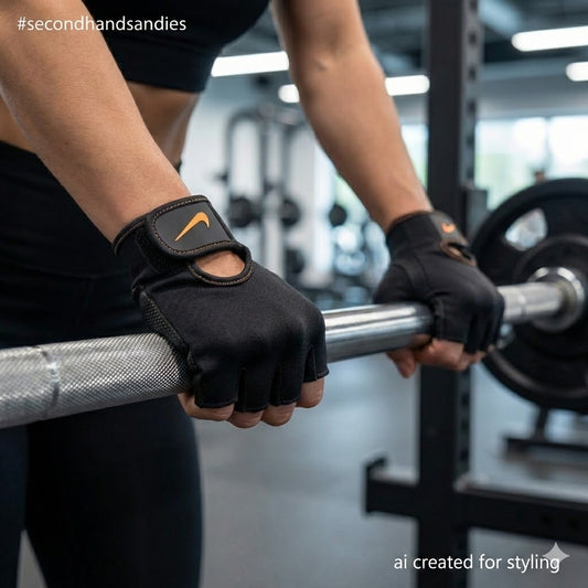 Nike Fingerless Training Gloves Black Orange Swoosh Size XS Padded Palm Gym