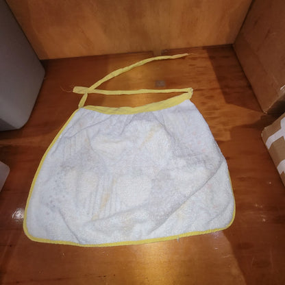 Vintage 1970s Strawberry Patchwork Half Apron Yellow Terry Cloth Retro Kitsch