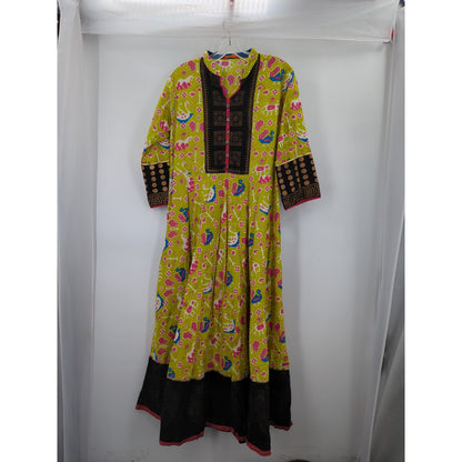 Kajal Style Lime Green & Black Embroidered Kurti Dress XXL boho festival
