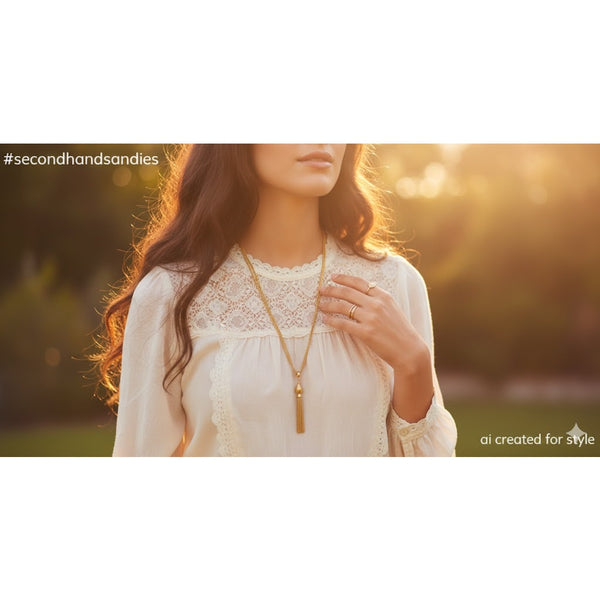 Vintage Double Strand Gold Tone Tassel Statement Necklace Rabbit Ear Bail