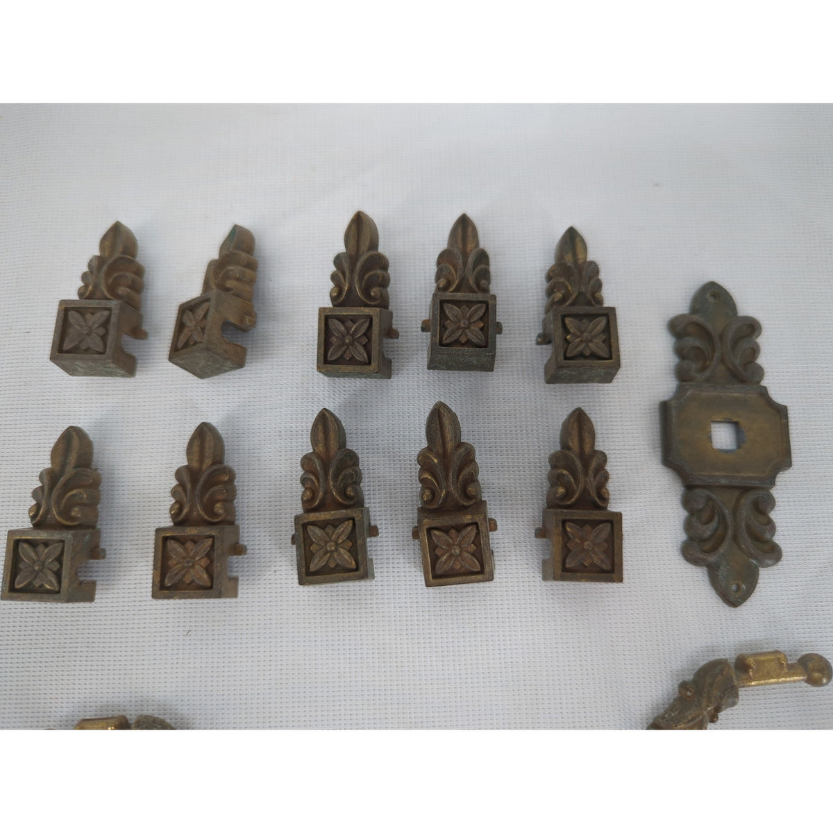 9 Pulls Brass Hardware Vintage Keeler Brass Co. Ornate Drop Pulls Dresser Lot