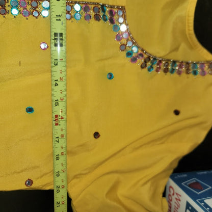 Fabindia Yellow Embroidered Long Sleeve Tunic Top Beaded Embellishments Large