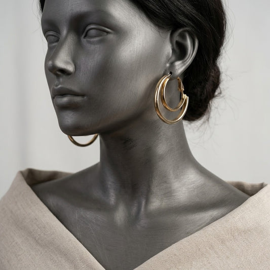 Vintage Gold Tone Double Hoop Pierced Earrings Y2K Festival Boho Vibes
