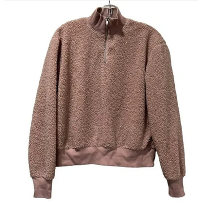 Topshop Size 2 Blush Pink Half Zip Sherpa PullOver Sweatshirt NEW long sleeve