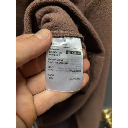 ELODIE Cinched Front Fleece Crop Hoodie In Brown Size Small