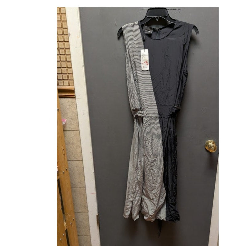 Akris NWT Two-Tone Mixed Media Stripe Sleeveless Midi Dress Size 14 NEW