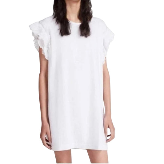 All saints Senna Adelaide eyelet tee dress Medium NEW $120 cHALK white Flutter