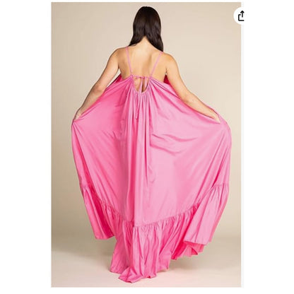 Tov Elegance Spaghetti Strap Flowy Maxi Rideau Dress Size 42 Fushia Pink NEW
