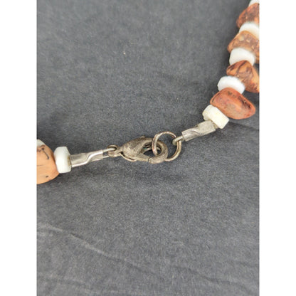 Vintage Goldstone Sunstone Chip Bead Necklace White Tube Spacer Beachy Boho