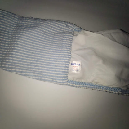 Blue Sky NEW Blue White Striped Bandeau Side Boning Swim Top LIned LARGE TieBack