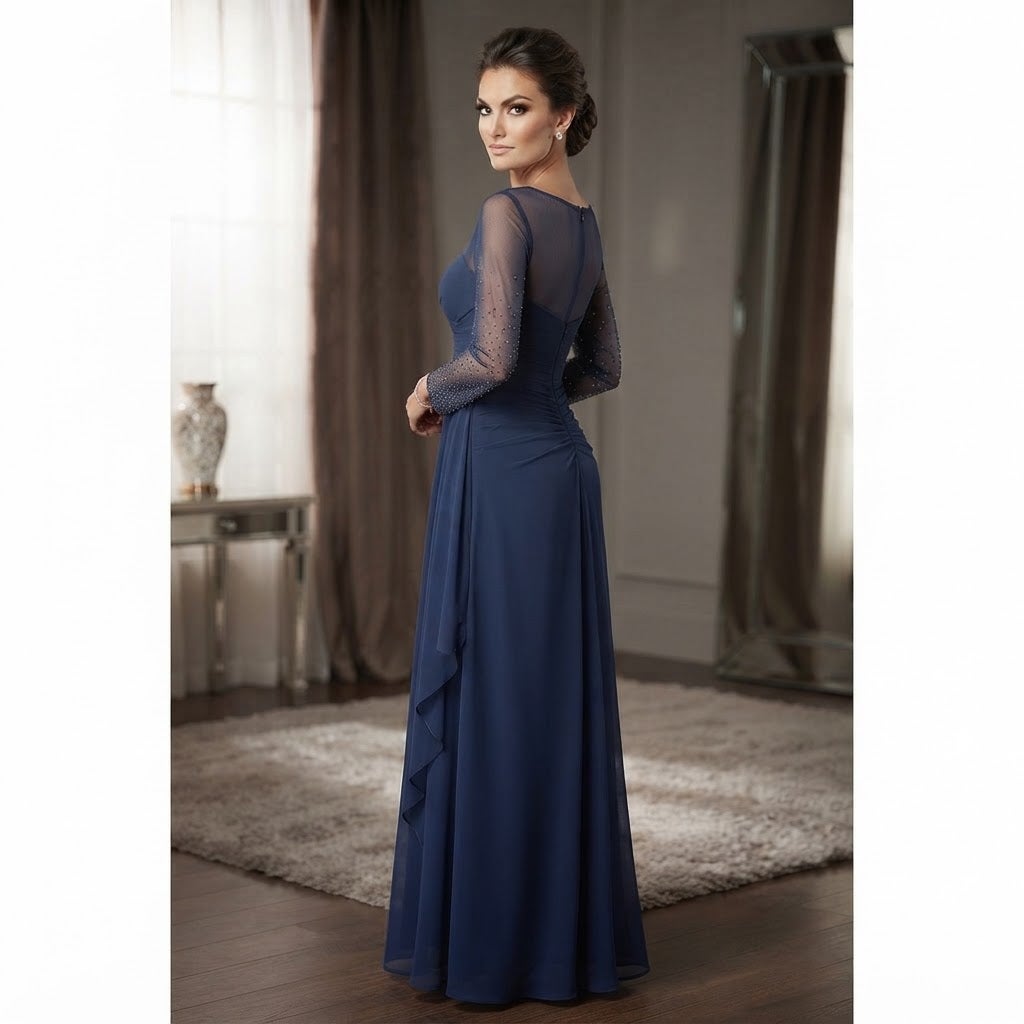 ALEX evenings Size 14W Wedgewood Blue Formal pearl sleeves 3/4 Sleeve NEW