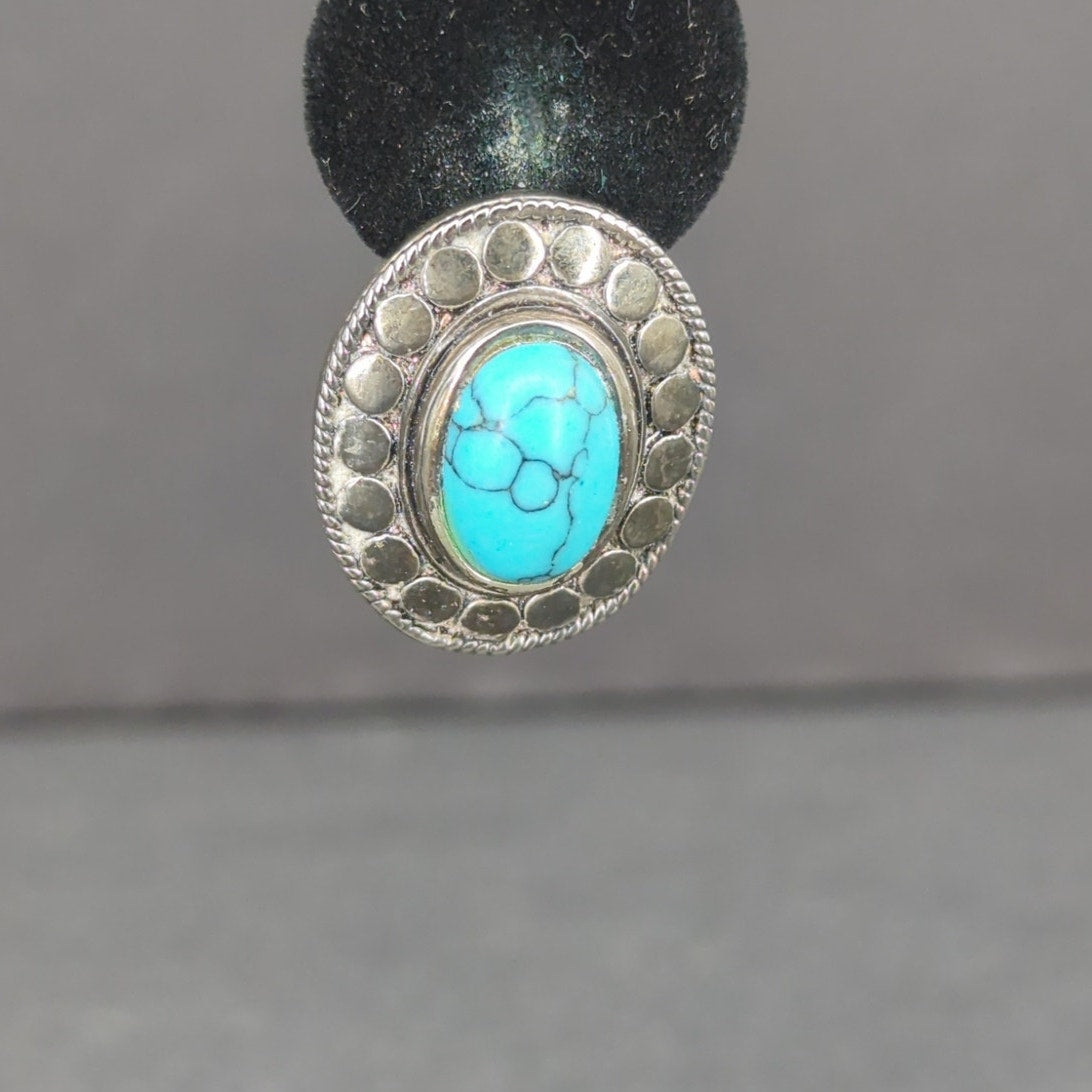 Vintage Turquoise Faux Stone Silver Tone Drop Earrings Boho Cowgirl Western