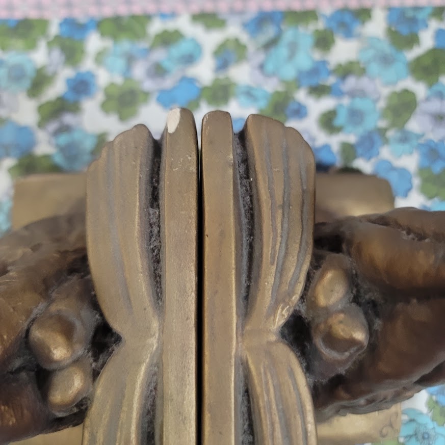 Vintage Marwal Chalkware praying hands bookends gold faux bronze religious