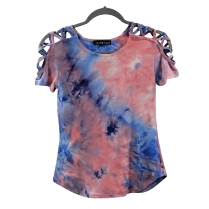 DEREK HEART tie dye short sleeve blue PINK PURPLE NEW teen SMALL bare shoulder
