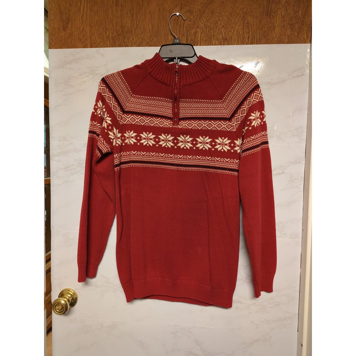 PBX Basics Size Large Red Fair Isle Quarter-Zip Apres Ski Sweater IcelandWear