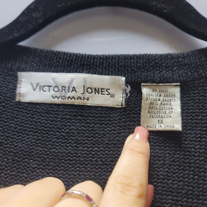 Victoria Jones Size 1X Chirstams long sleeve sweater cardigan button Holiday